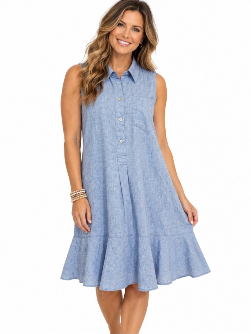 Tuckernuck Callahan Dress XL Blue Chambray Linen Cotton Sleeveless Ruffle Hem